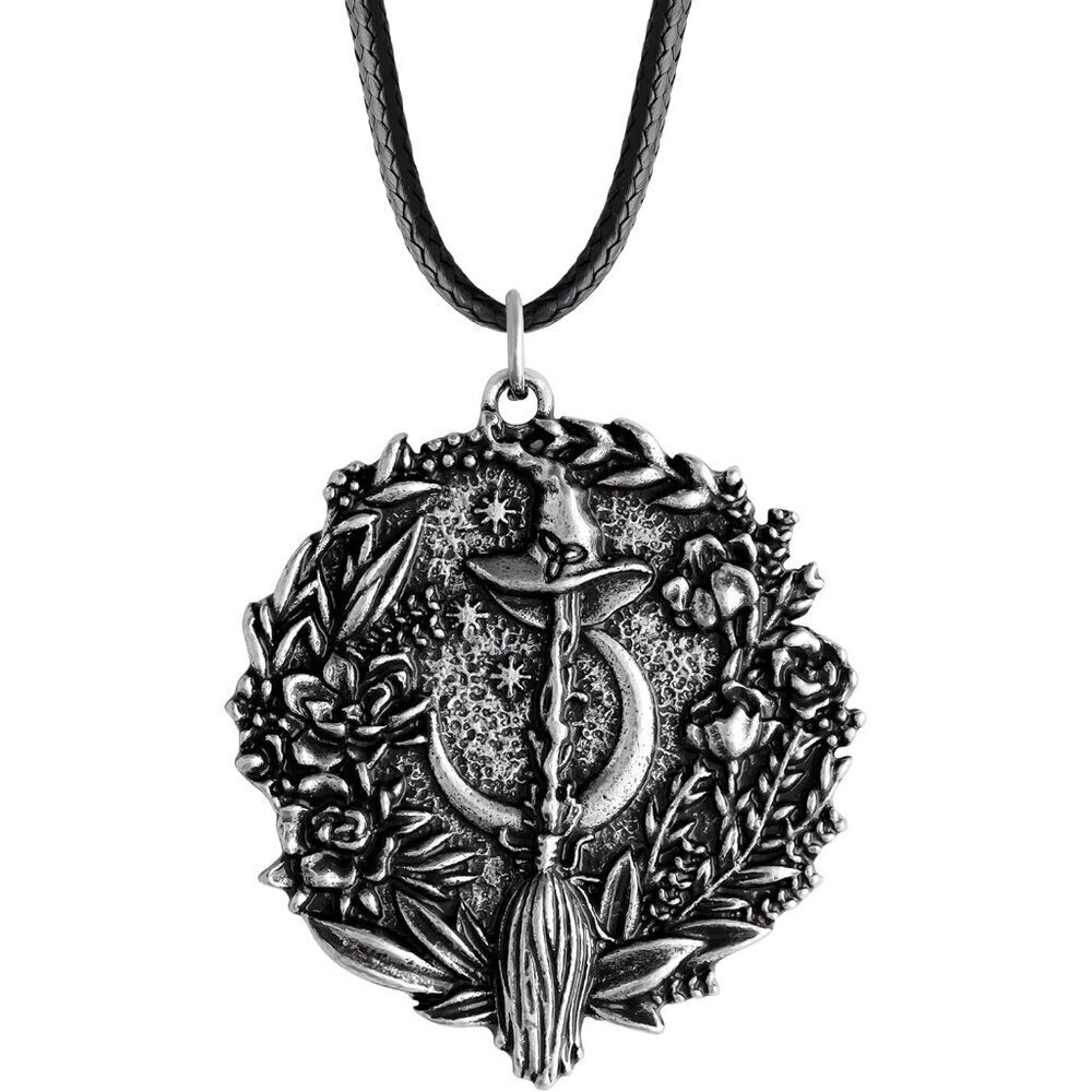 Witch Necklace Faux Leather Cord Symbolic Jewelry Gift for Women